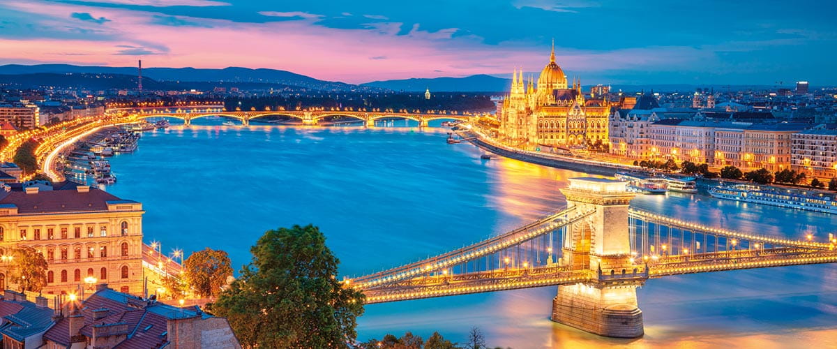 Budapest’s illuminated riverfront